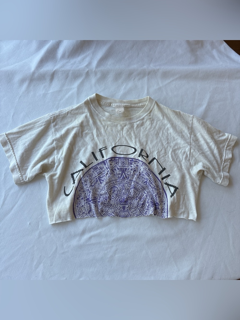 American Vintage White Crop Top with Purple California Graphic